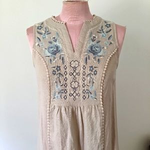 Knox Rose Linen Blend Embroidery Dress XS